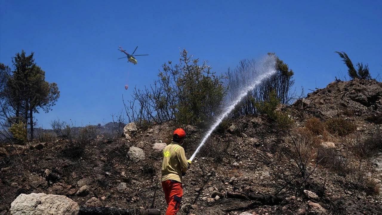 İzmir'in Aliağa ilçesinde çıkan orman yangını, havadan ve karadan müdahaleyle