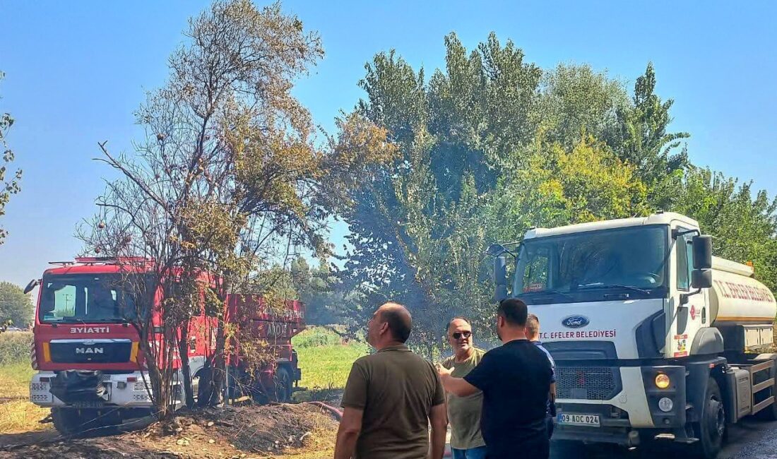 Efeler Belediyesi Temizlik İşleri Müdürlüğü ekipleri, Kocagür Mahallesi’nde çıkan yangına