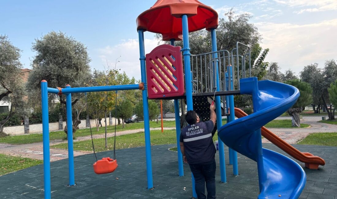 Efeler’de çocuklar güvende: Oyun parklarında kapsamlı yenileme seferberliği Efeler Belediyesi Park ve Bahçeler Müdürlüğü, ilçe genelindeki oyun alanlarını