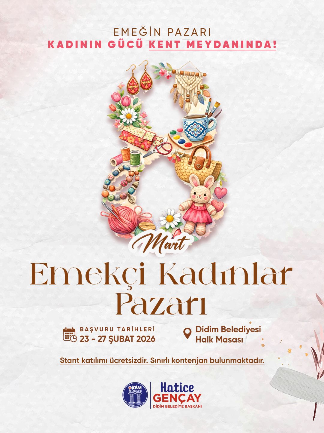 Didim Belediyesi’nin düzenleyeceği Emekçi Kadınlar Pazarı için başvurular başladı. Kadın