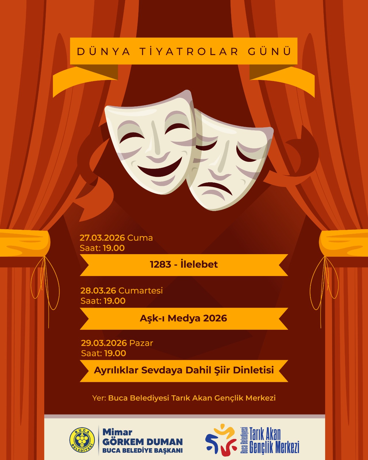 Buca Belediyesi, 27-29 Mart tarihleri arasında düzenleyeceği tiyatro ve şiir