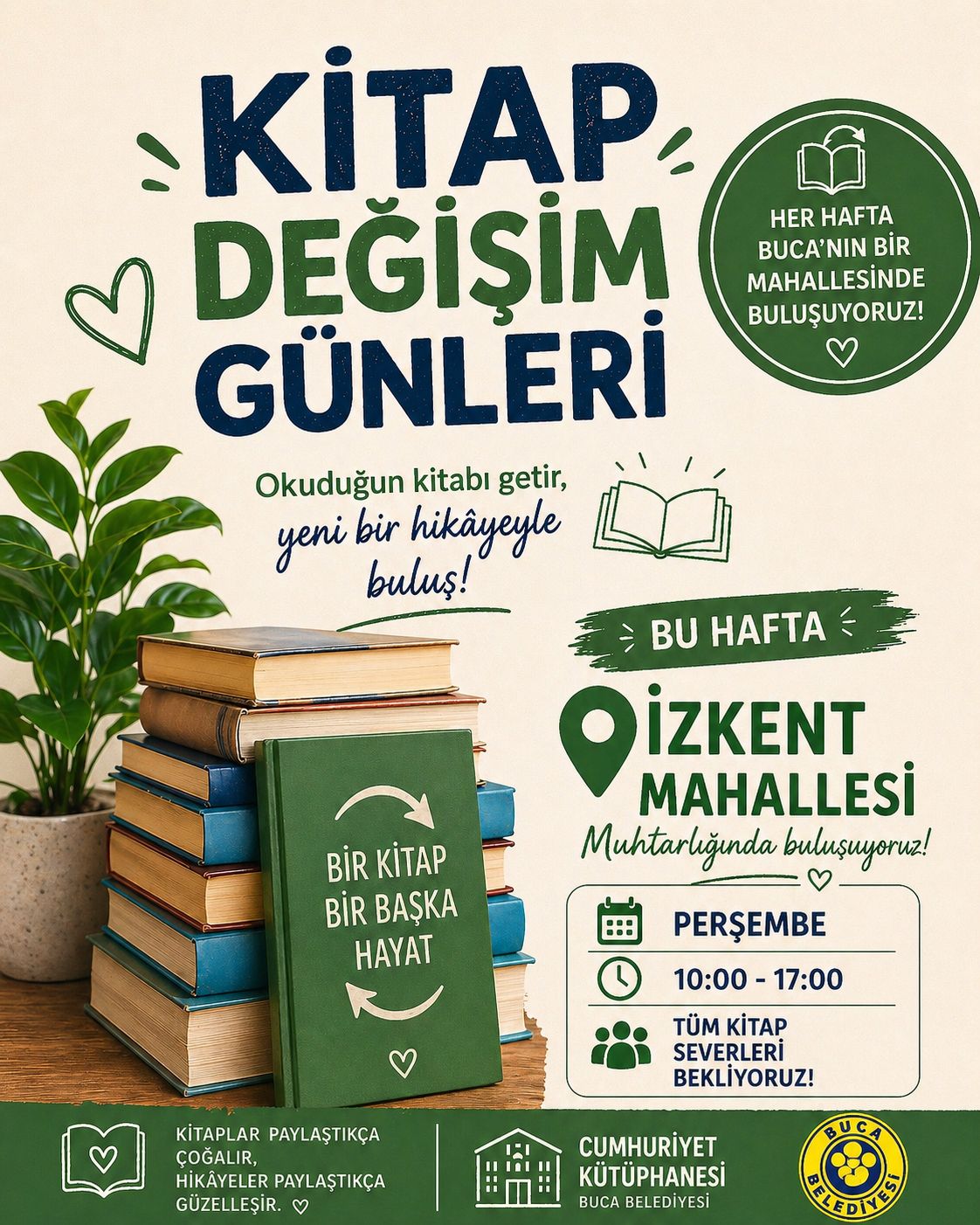 Buca Belediyesi, ilçede okuma kültürünü yaygınlaştırmak amacıyla Kitap Değişim Günleri’ni