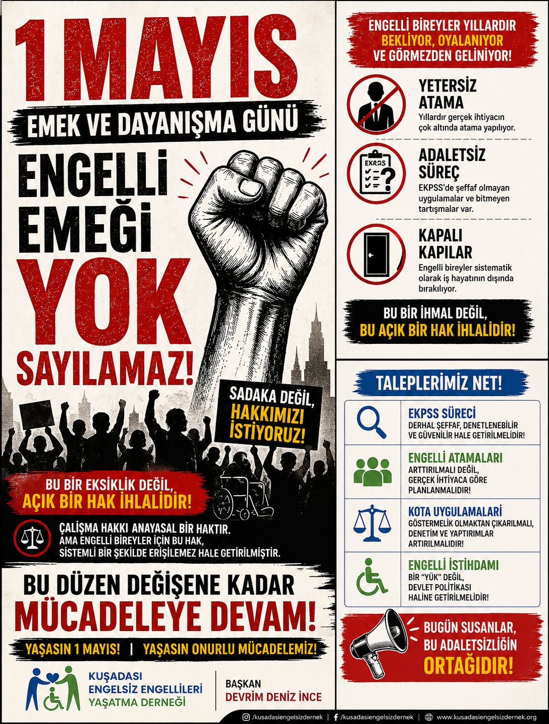 Kuşadası Engelsiz Engelliler Derneği, 1 Mayıs Emek ve Dayanışma Günü’nde