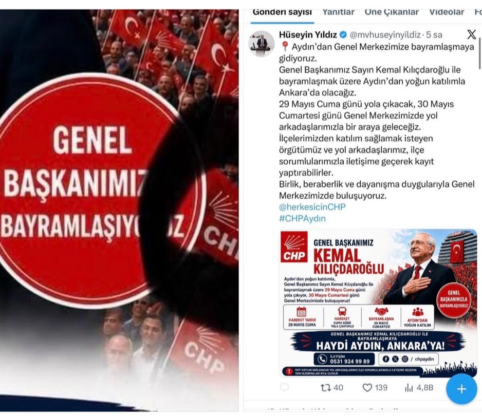 Butlancı CHP Aydın Milletvekili Hüseyin Yıldız’ın sosyal medya paylaşımında yer