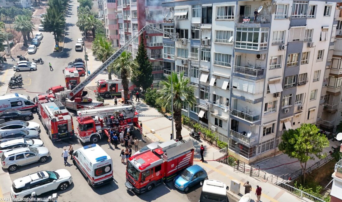 Karabağlar'ın Üçkuyular Mahallesi'nde 7 katlı bir apartmanın 6. katında çıkan