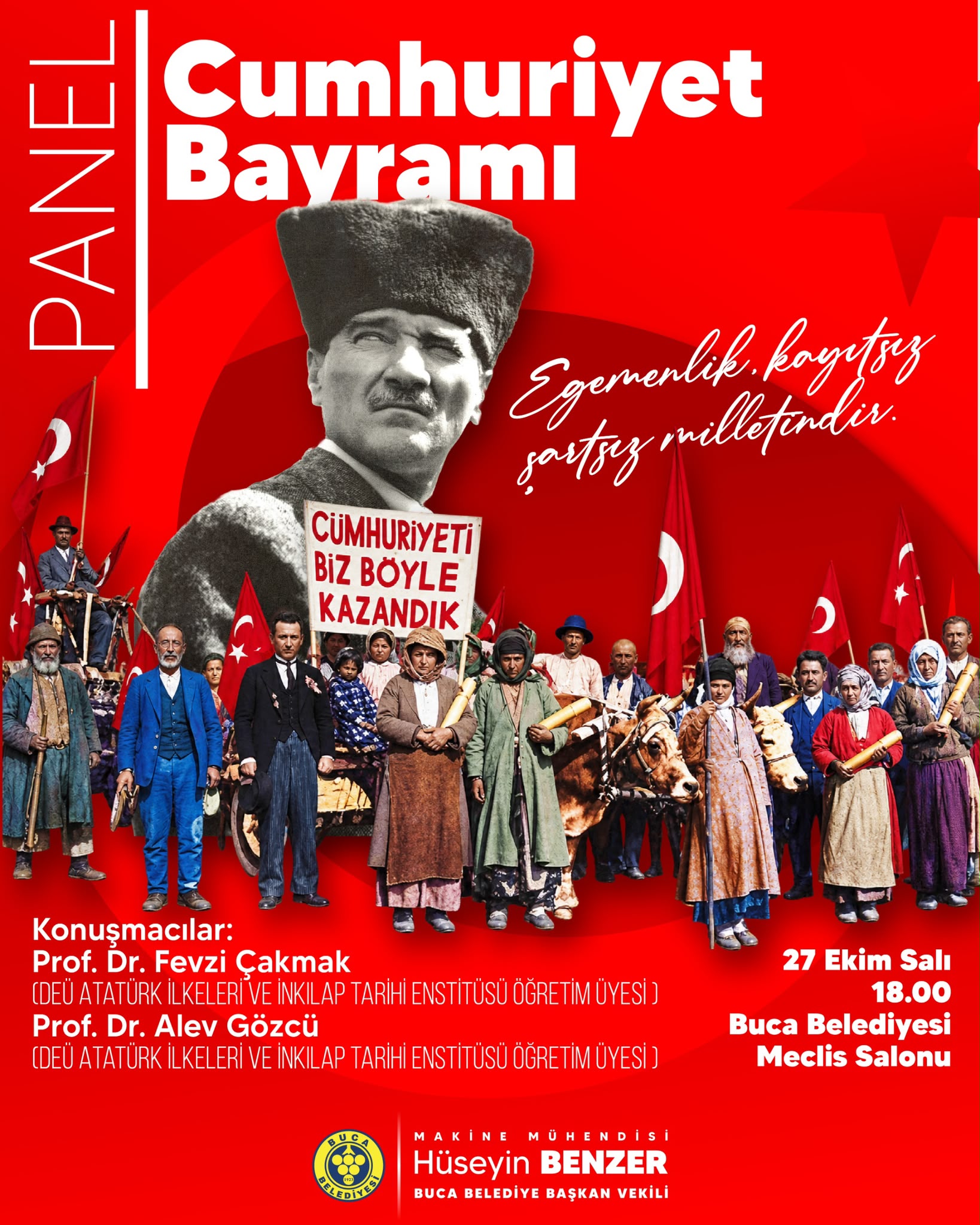 Buca’da Cumhuriyet’in 103’üncü yılı panel, kortej yürüyüşü ve konserlerle kutlanacak.